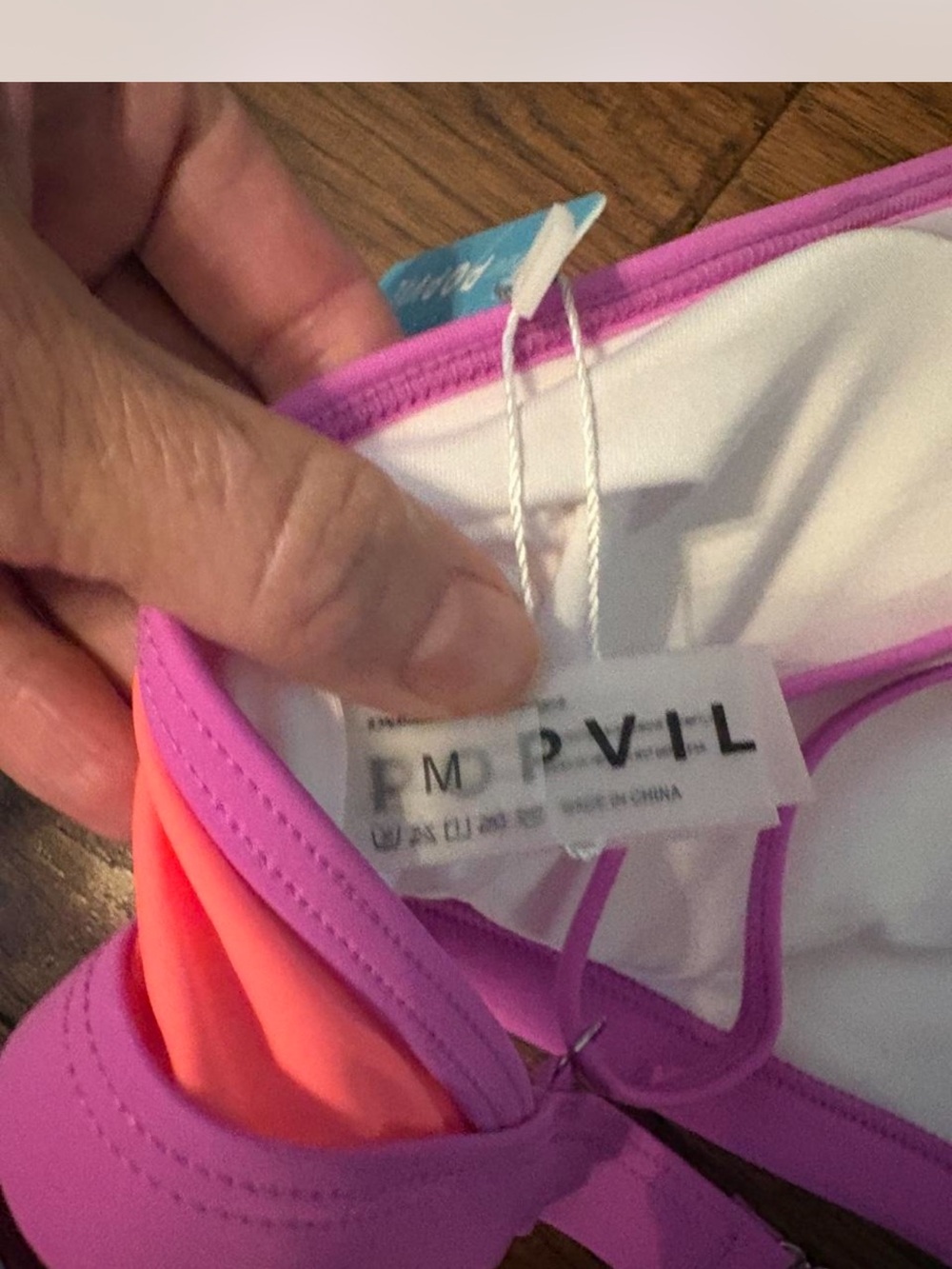 Colorblock V-Notch Bikini Set in Neon Pink, Coral & Lavender - Picture 4 of 7
